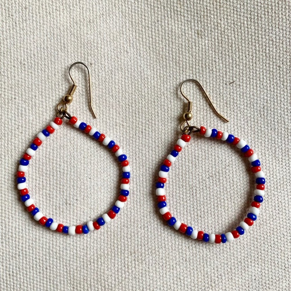 Red White & Blue Beaded Hoops